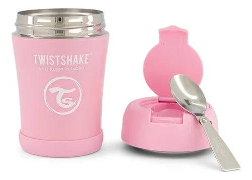 Termo Insulado para Alimentos Twistshake 350 ml Rosado con cuchara plegable