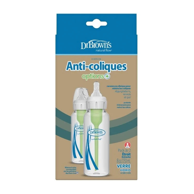 Set x 2 Biberones de Vidrio Boca Estrecha de 8 oz/250ml Dr. Browns