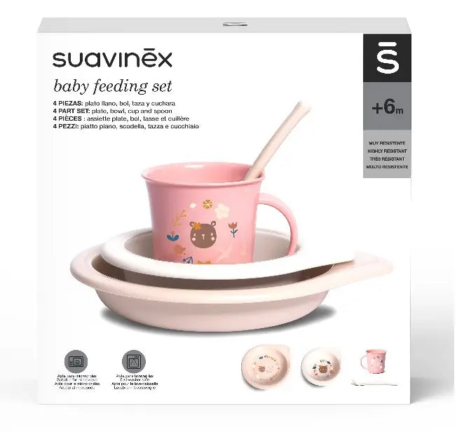 Set de Platos y Cubiertos para Bebé Rosa