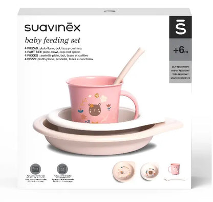 Set de Platos y Cubiertos para Bebé Rosa