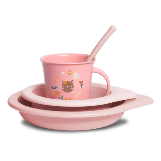 Set de Platos y Cubiertos para Bebé Rosa