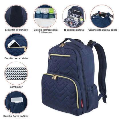 Mochila Pañalera Quilted Azul